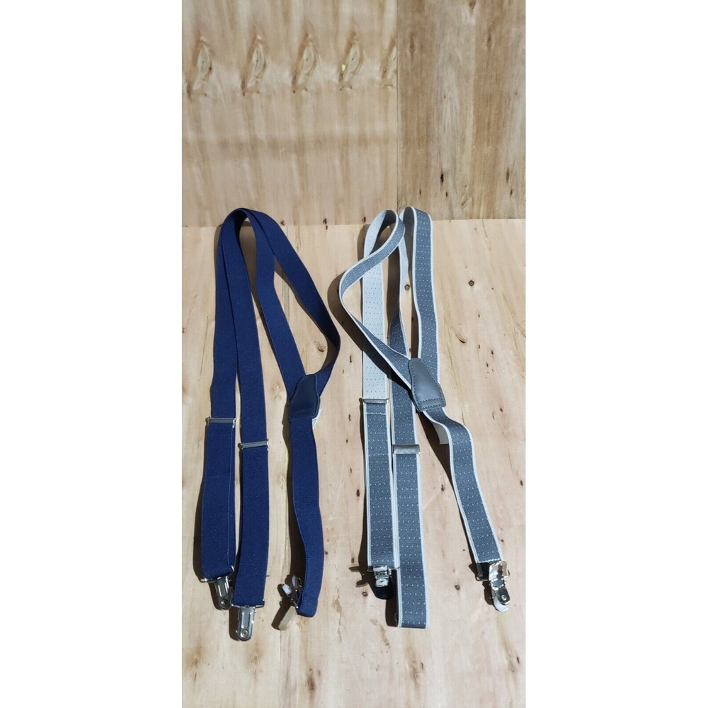 Lot of 2 Men's Dress Suspenders Braces Clip Navy Blue and Gray Unbranded NWOT
